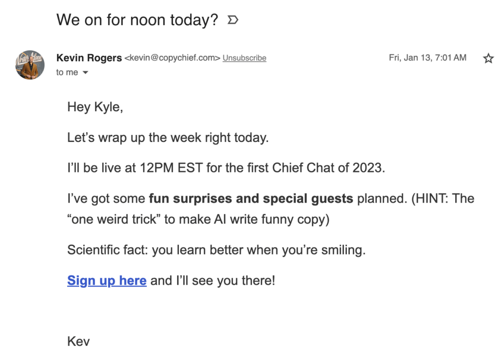 Kevin Rogers One-to-one Email