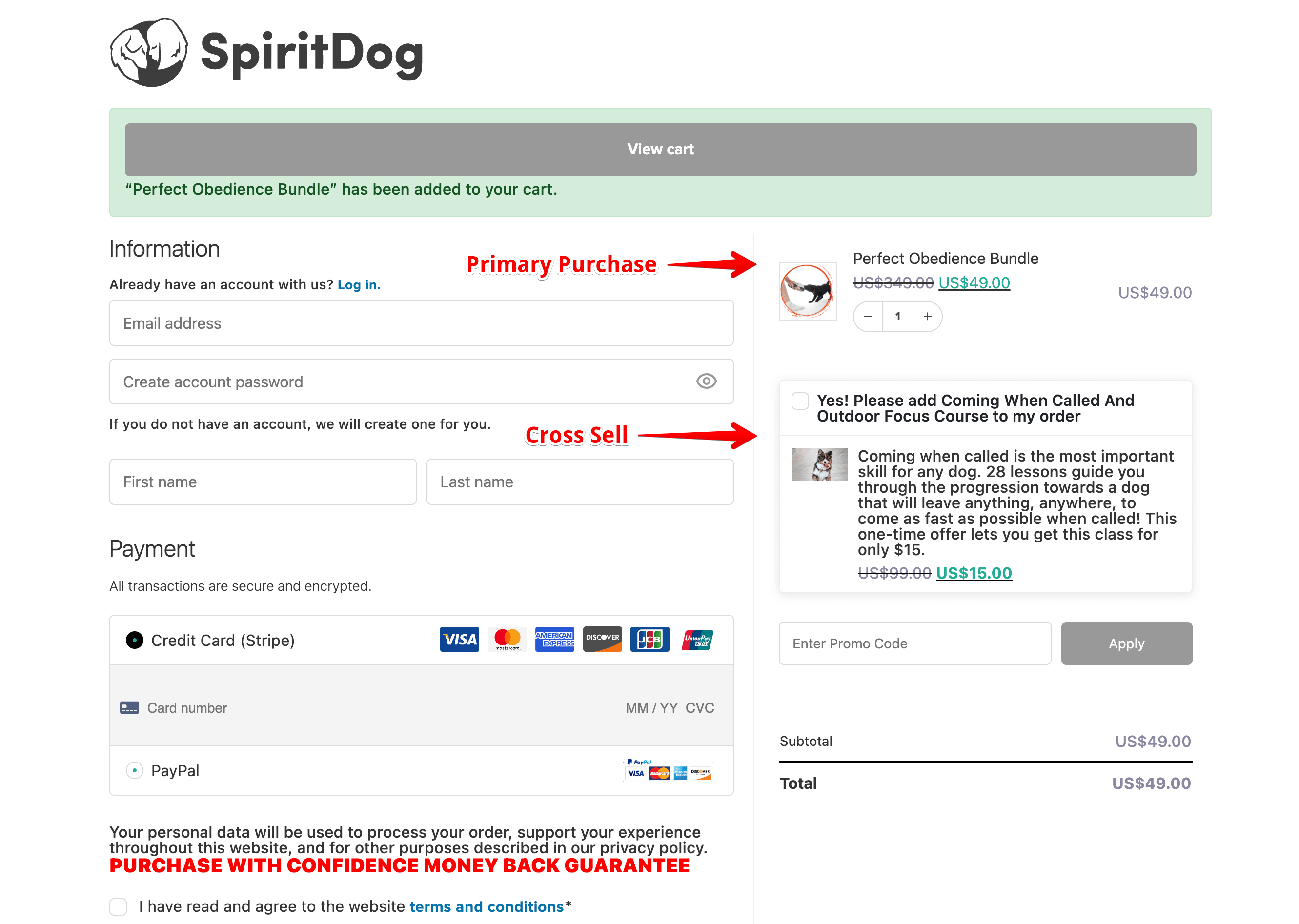 Cross Sell Dog Training Example